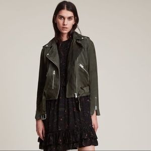 NWT Allsaints BALFERN SUEDE BIKER JACKET Emerald Green XS/0 All Saints moss coat